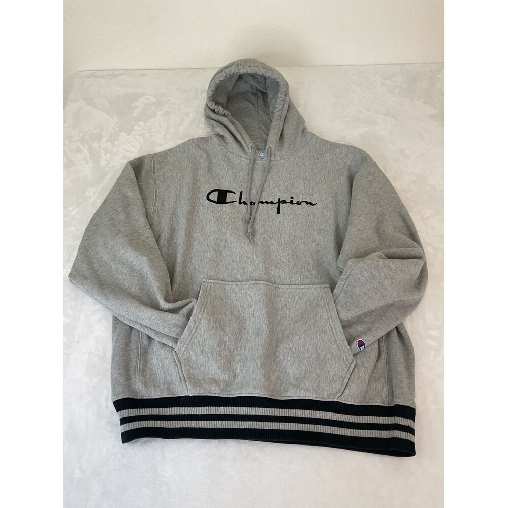 Champion Size XL Gray Reverse Weave Yarn Dye Pullover Hoodie Sweatshirt